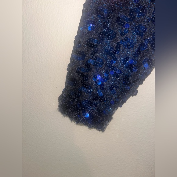 Lilli Diamond Original 60s 70s TRUE VINTAGE Blue Maxi Sequin Dress Long Sleeve L - Picture 7 of 14